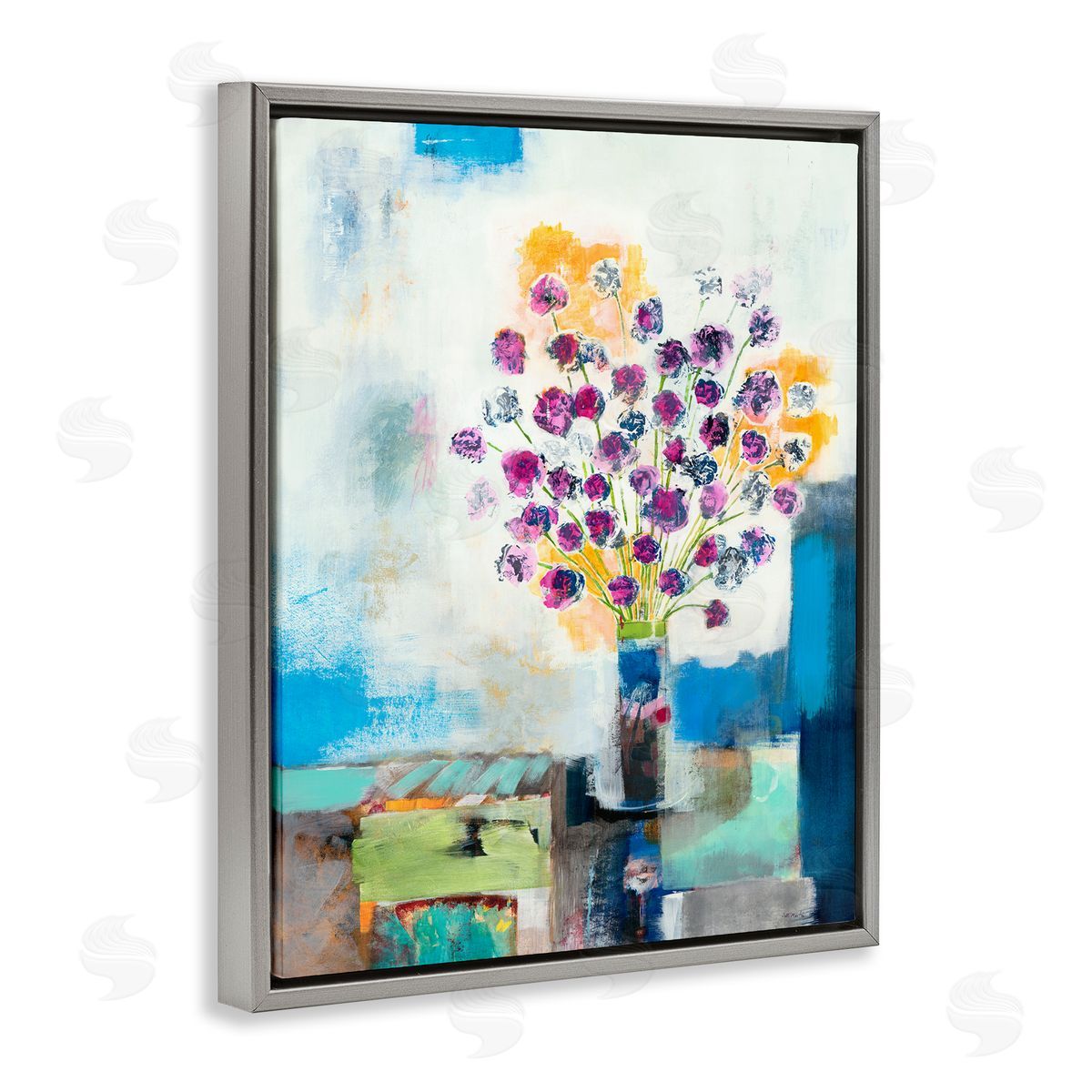 Jill Martin Rose Flowers Abstract Color Patchwork Gray Floater Frame Canvas Art