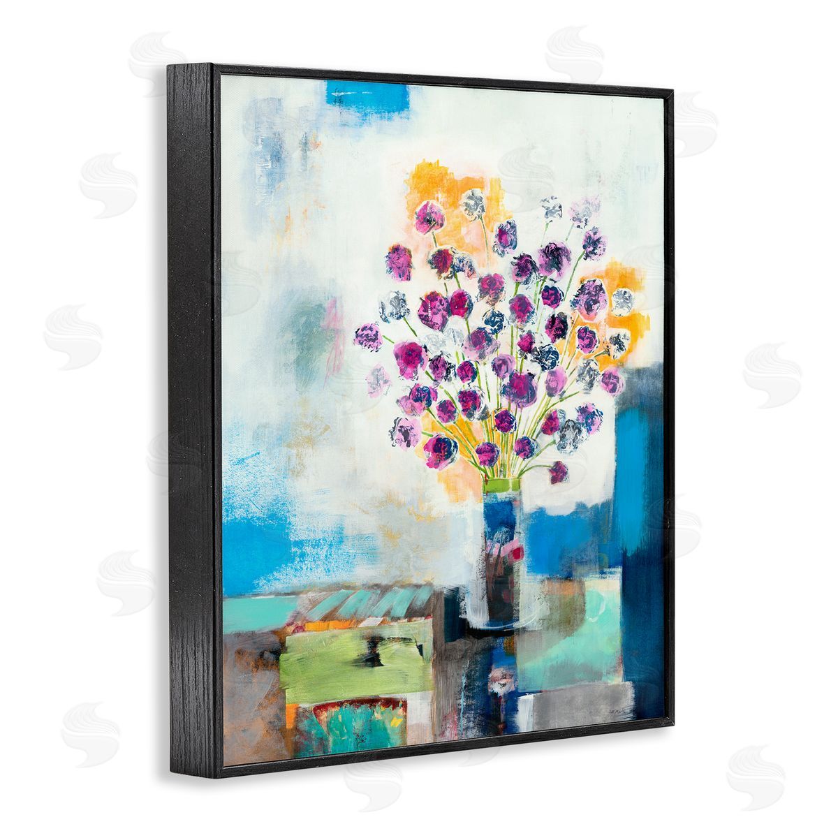 Jill Martin Rose Flowers Abstract Color Patchwork Black Framed Giclee Wall Art