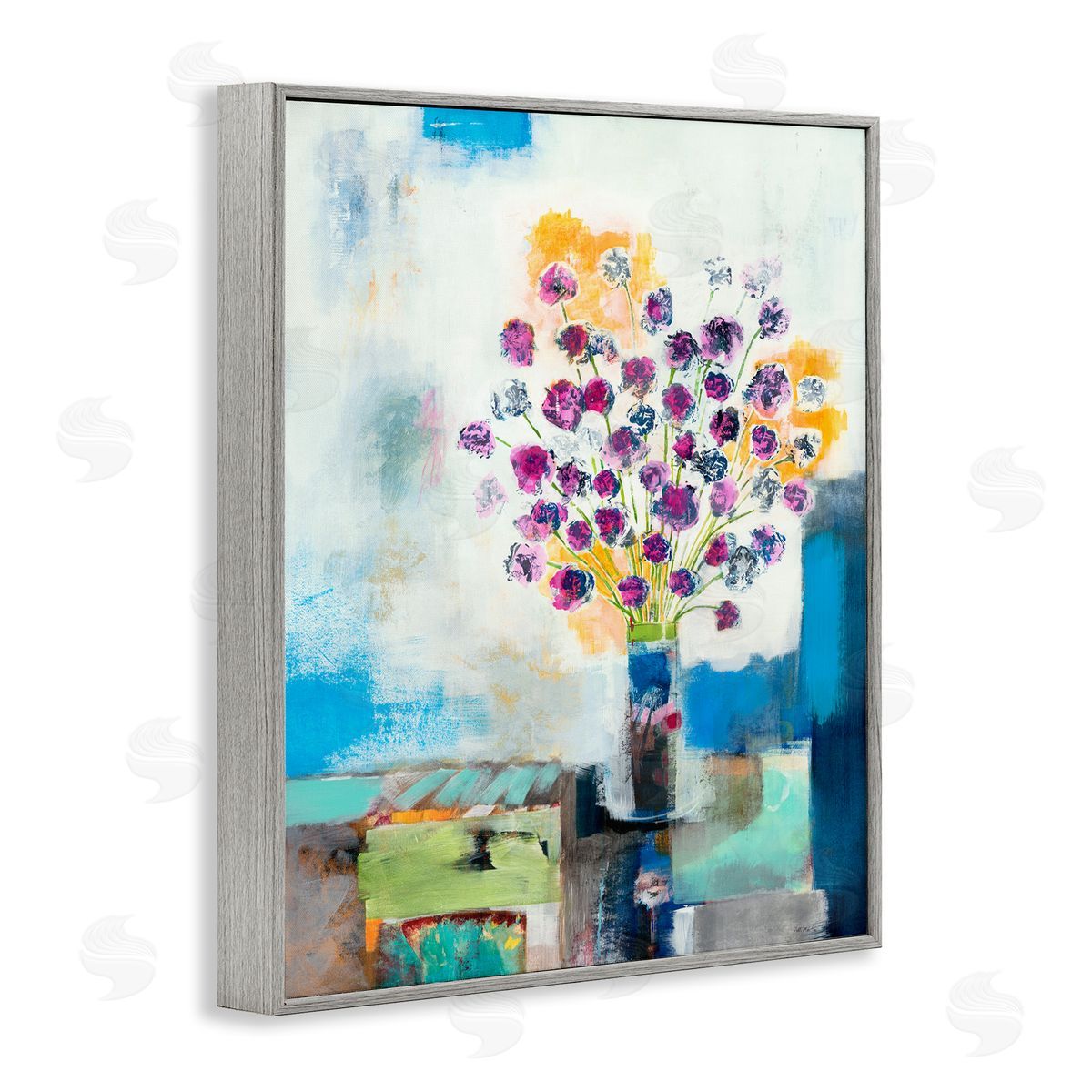 Jill Martin Rose Flowers Abstract Color Patchwork Gray Framed Giclee Wall Art