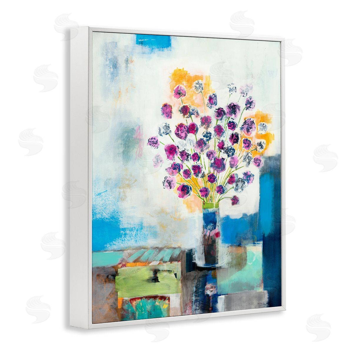 Jill Martin Rose Flowers Abstract Color Patchwork White Framed Giclee Wall Art