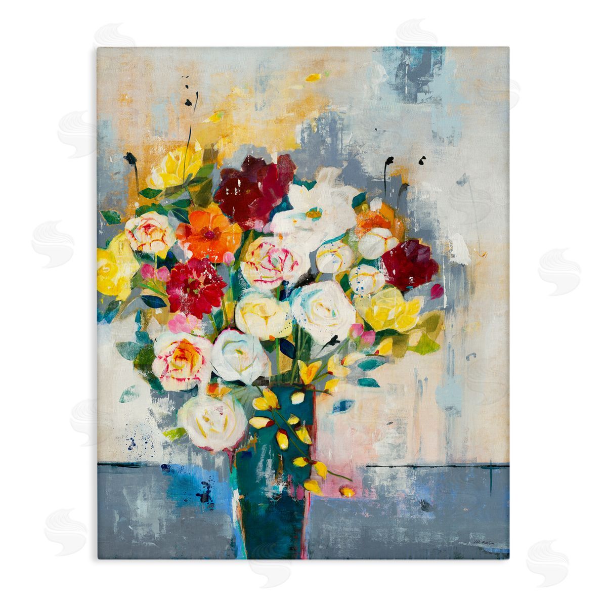 Jill Martin Roses and Daisies Abstract Bouquet Canvas Wall Art