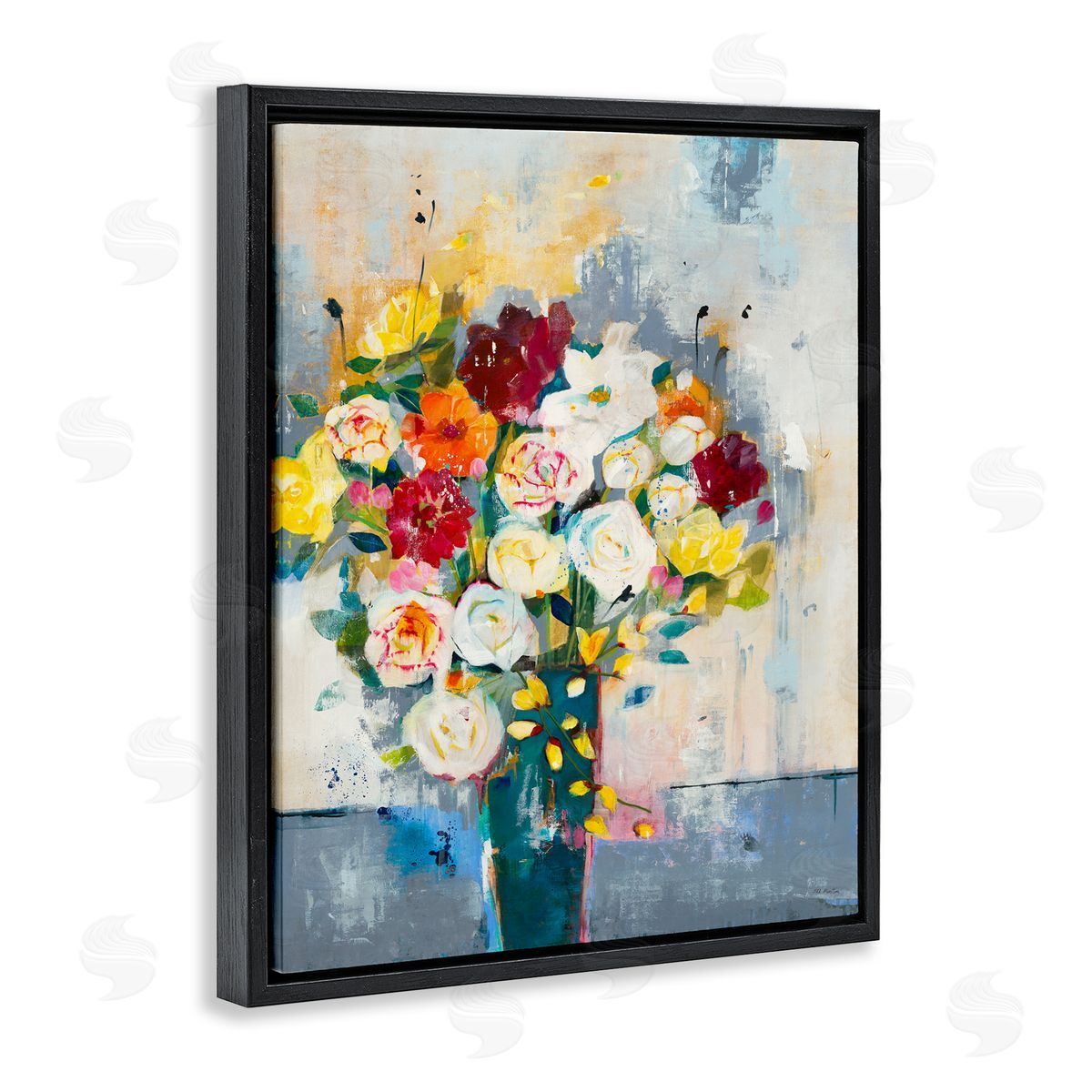 Jill Martin Roses and Daisies Abstract Bouquet Black Floater Frame Canvas Art