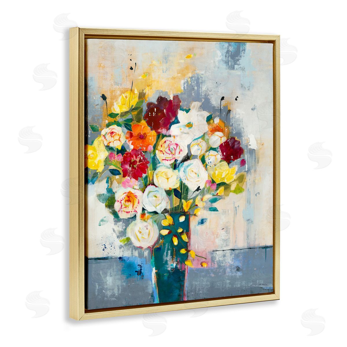 Jill Martin Roses and Daisies Abstract Bouquet Gold Floater Frame Canvas Art