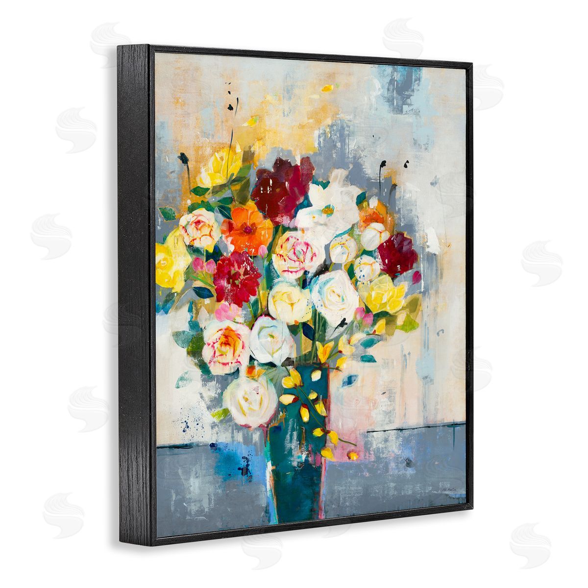 Jill Martin Roses and Daisies Abstract Bouquet Black Framed Giclee Wall Art