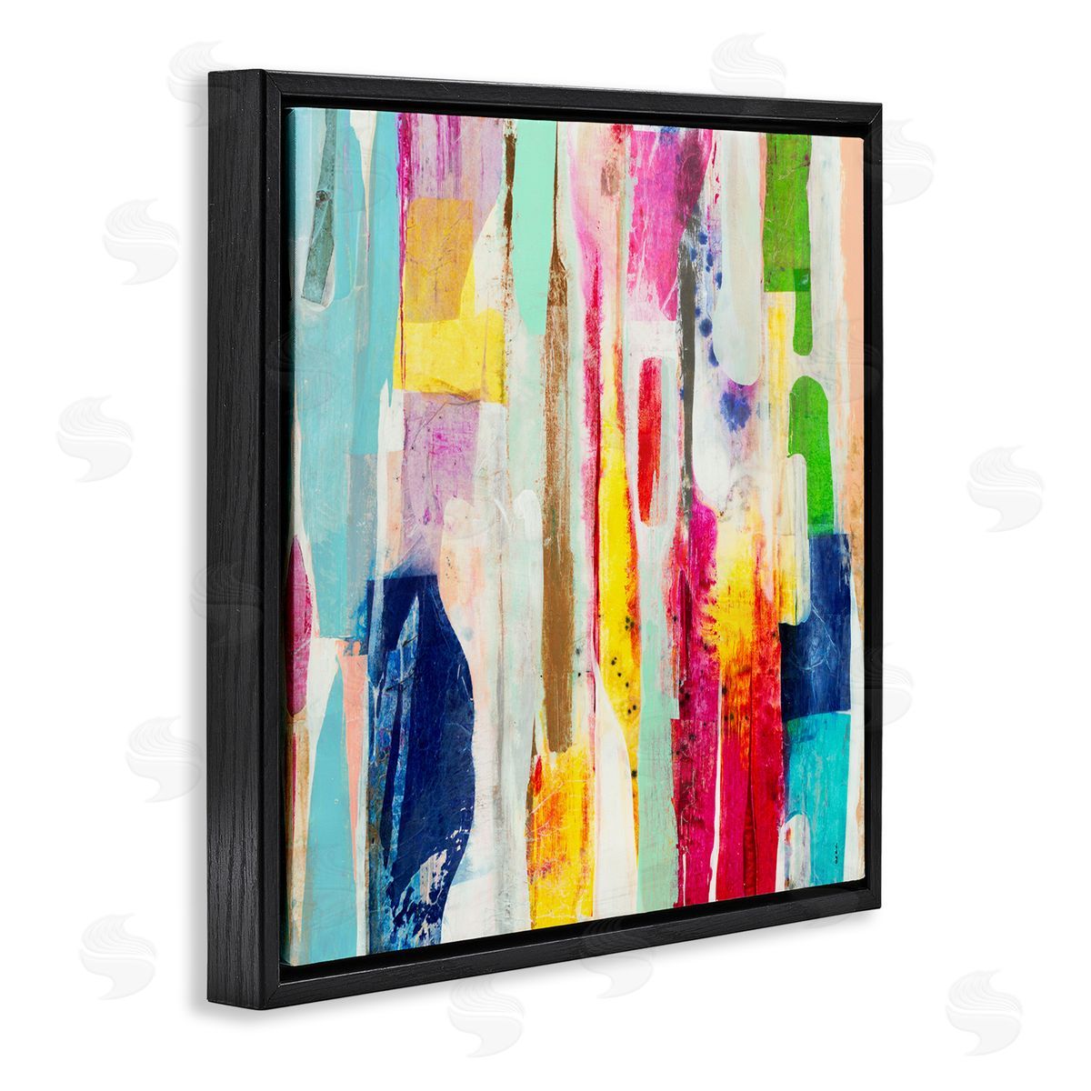 Ngo Vibrant Linear Abstract Shapes Black Floater Frame Canvas Art