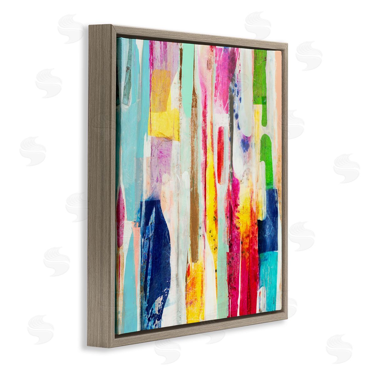 Ngo Vibrant Linear Abstract Shapes Brown Floater Frame Canvas Art