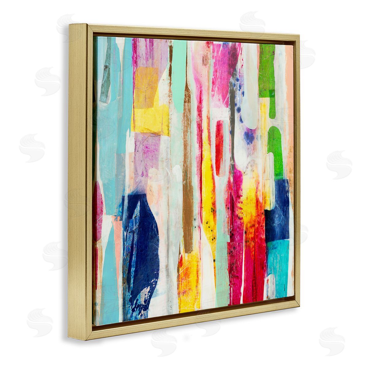 Ngo Vibrant Linear Abstract Shapes Gold Floater Frame Canvas Art