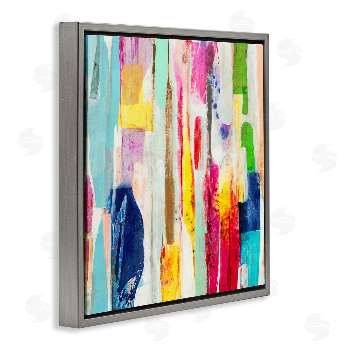 Ngo Vibrant Linear Abstract Shapes Gray Floater Frame Canvas Art