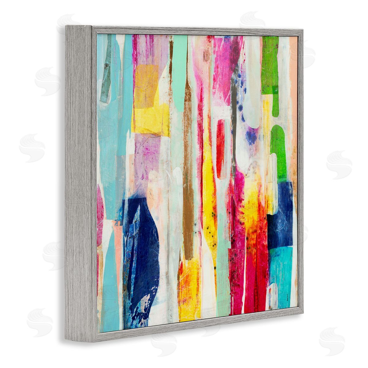 Ngo Vibrant Linear Abstract Shapes Gray Framed Giclee Wall Art