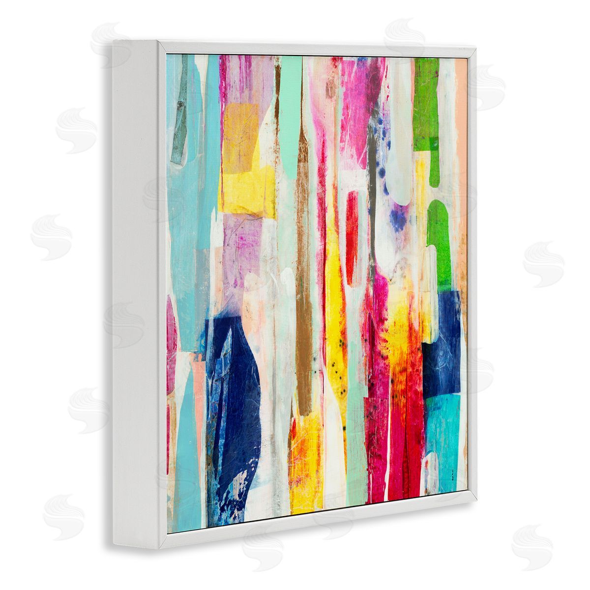 Ngo Vibrant Linear Abstract Shapes White Framed Giclee Wall Art