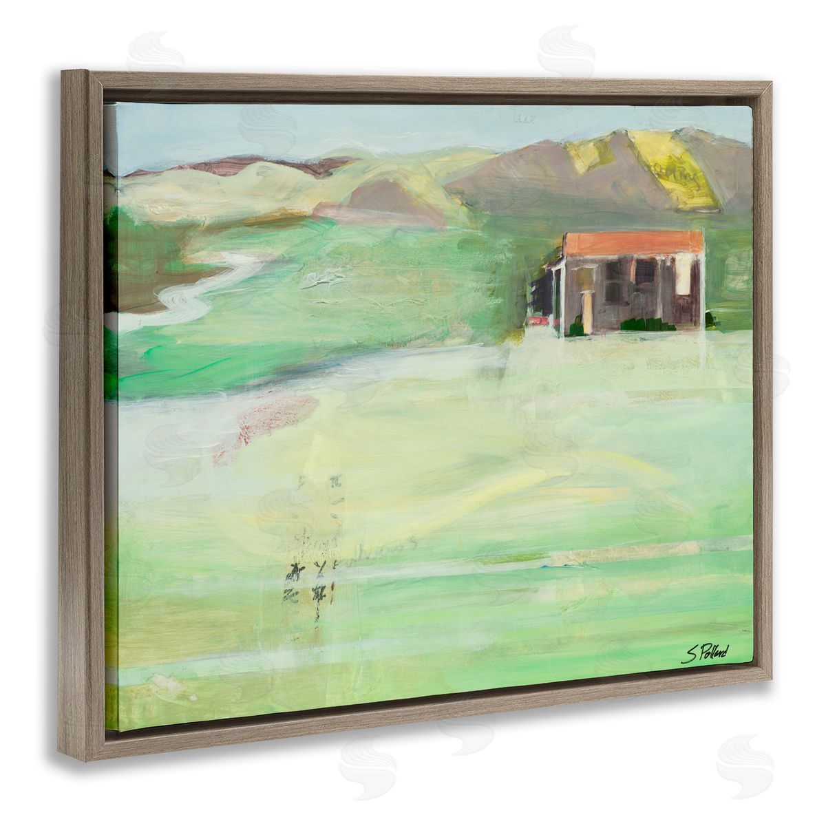Stacey Pollard Cottage Abstract Mountain Landscape Brown Floater Frame Canvas Art