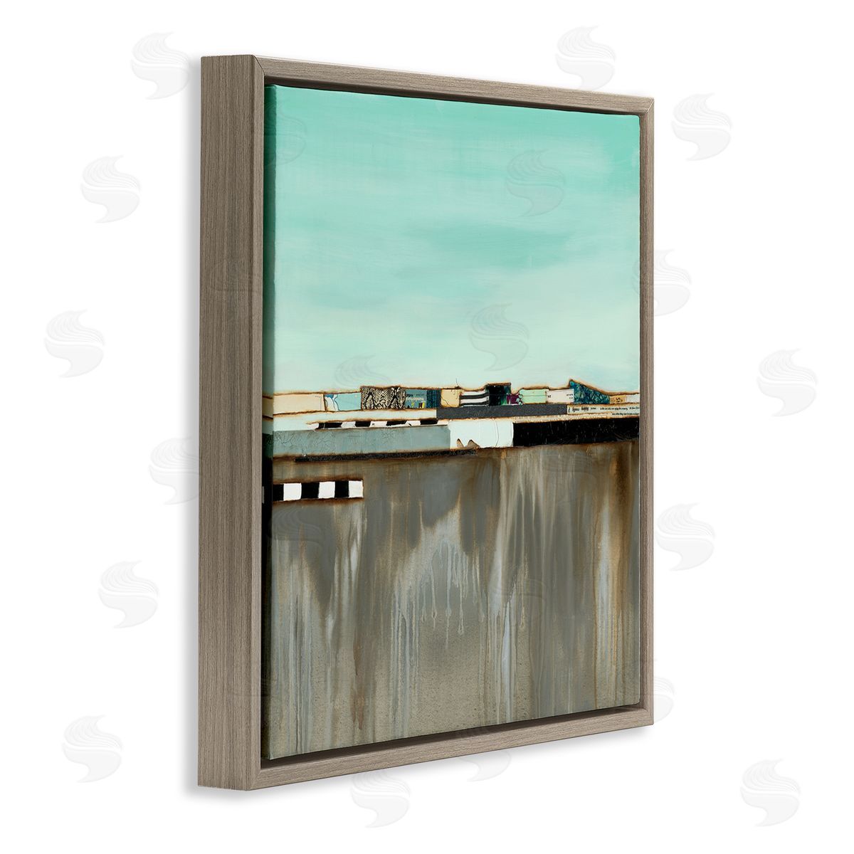 Unique Urban Landscape Collage Brown Floating Frame Canvas Wall Art, Home Decor by Laura Van