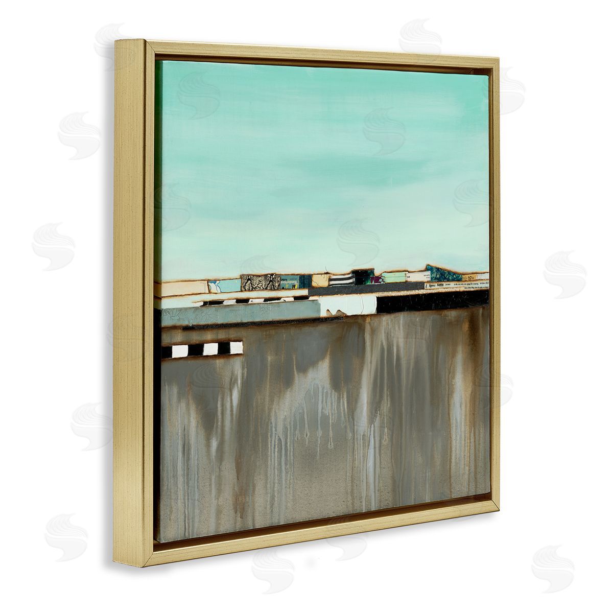 Unique Urban Landscape Collage Gold Floating Frame Canvas Wall Art, Home Decor by Laura Van