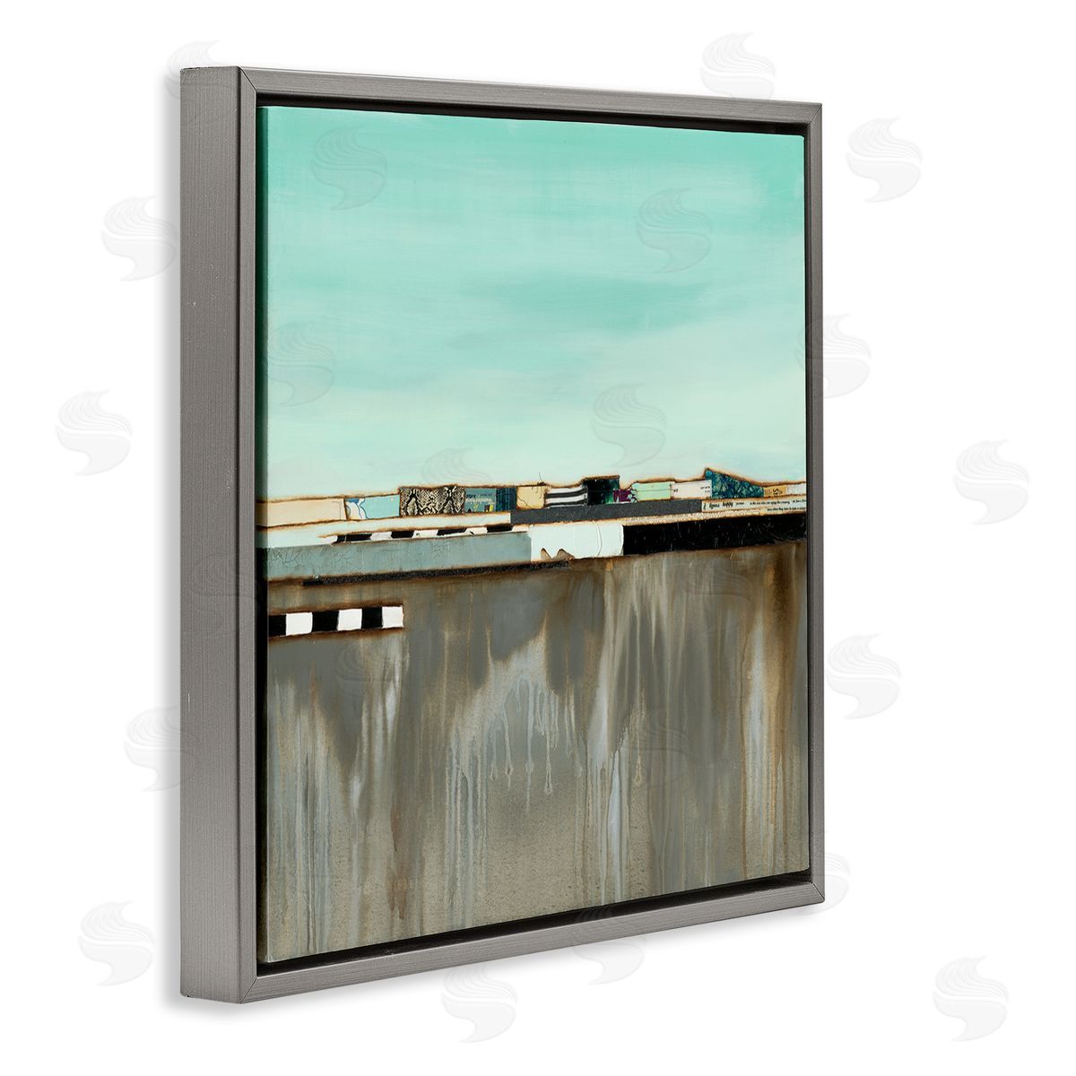 Unique Urban Landscape Collage Grey Floating Frame Canvas Wall Art, Home Decor by Laura Van