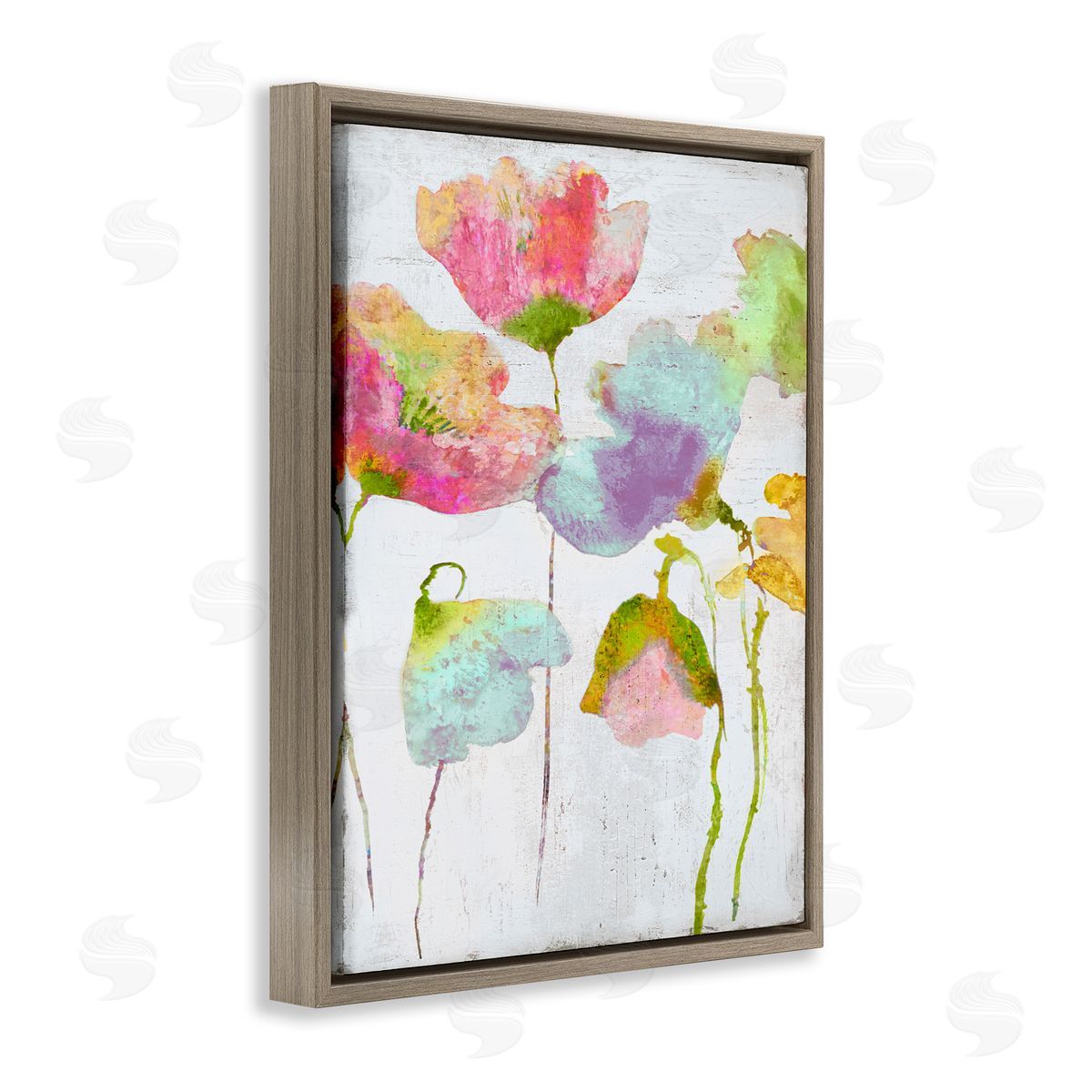 Vanessa Austin Saturated Watercolor Flowers Whimsical Brown Floater Frame Canvas Art