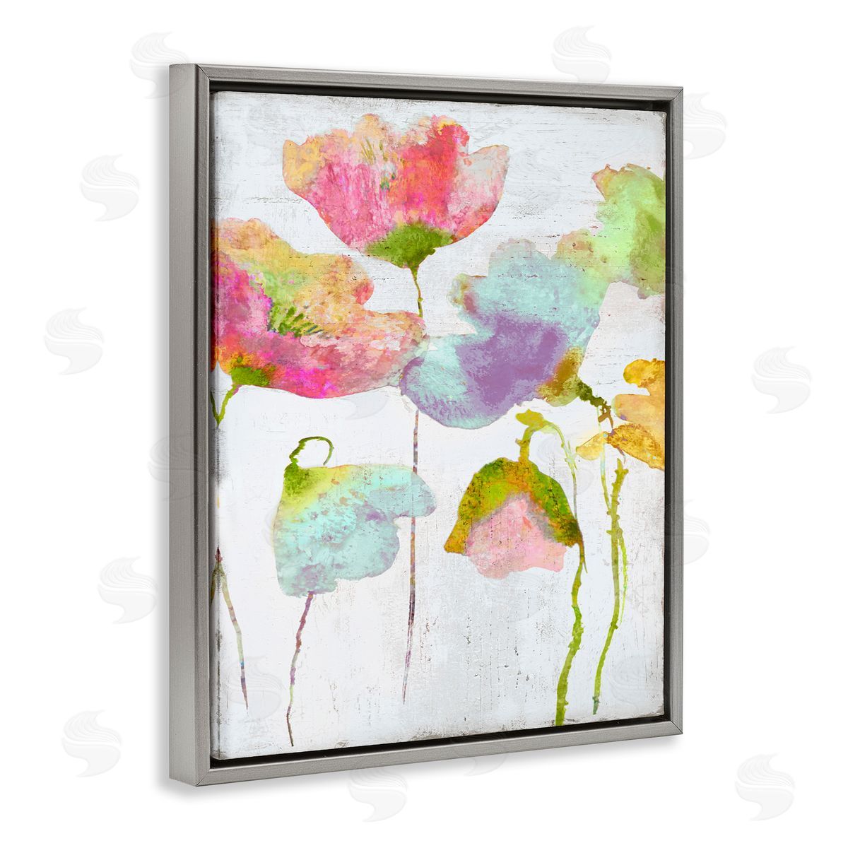 Vanessa Austin Saturated Watercolor Flowers Whimsical Gray Floater Frame Canvas Art