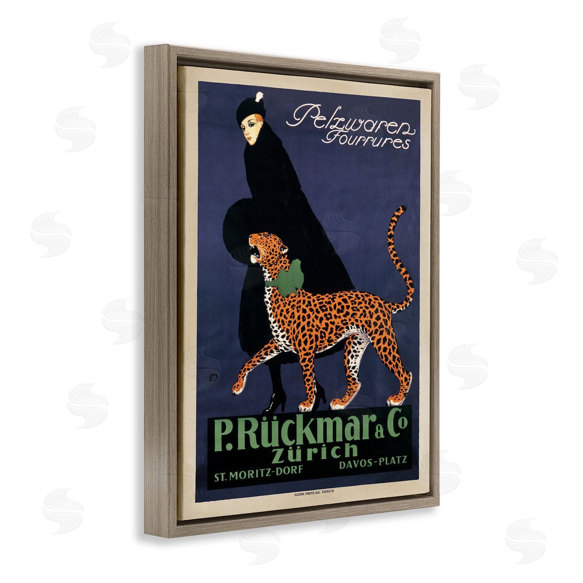 Ernest Montaut Vintage Women's Fashion with Leopard Brown Floater Frame Canvas Art