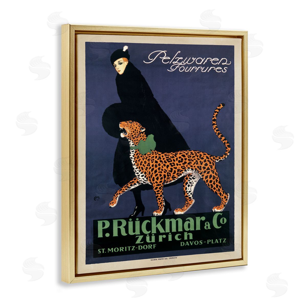 Ernest Montaut Vintage Women's Fashion with Leopard Gold Floater Frame Canvas Art