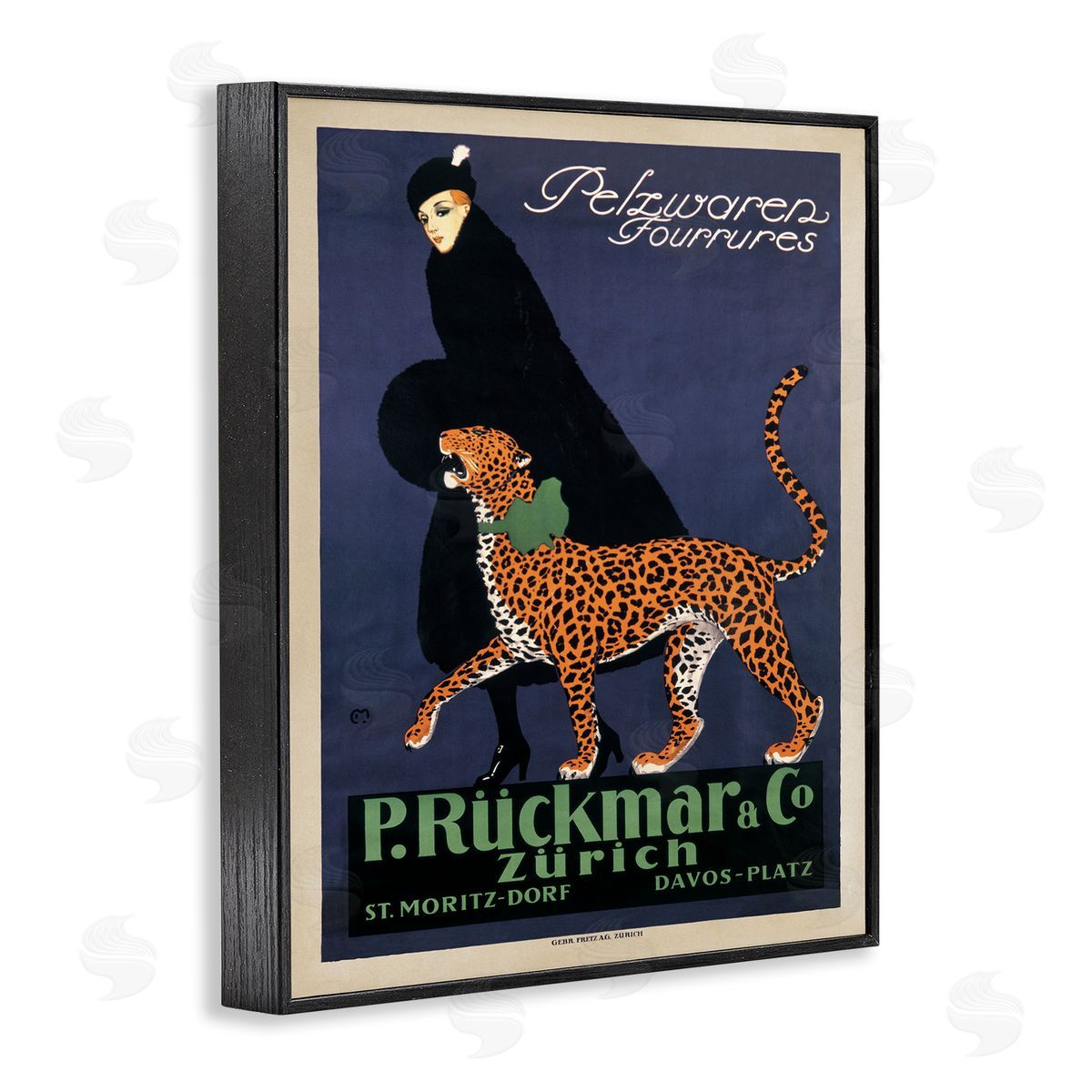 Ernest Montaut Vintage Women's Fashion with Leopard Black Framed Giclee Wall Art