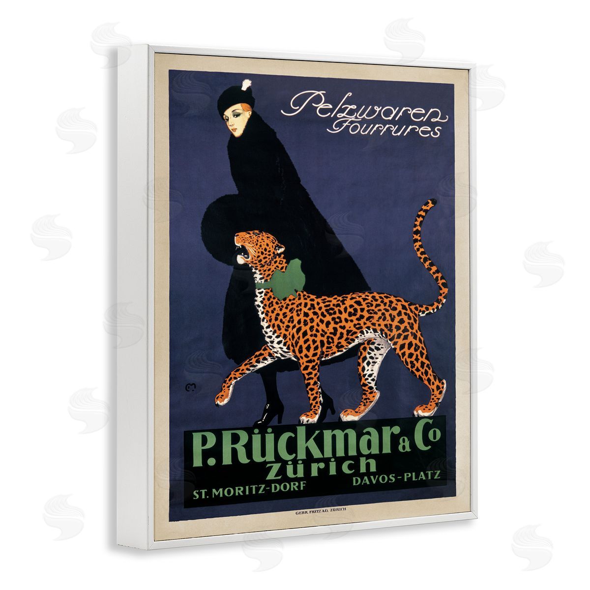 Ernest Montaut Vintage Women's Fashion with Leopard White Framed Giclee Wall Art