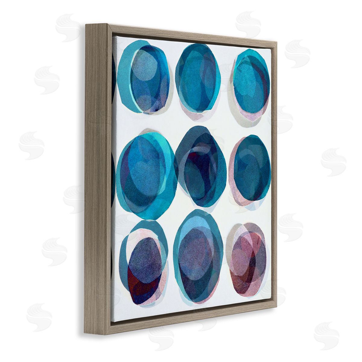 Lisa Zinner Blue Layered Opaque Circular Pattern Brown Floater Frame Canvas Art
