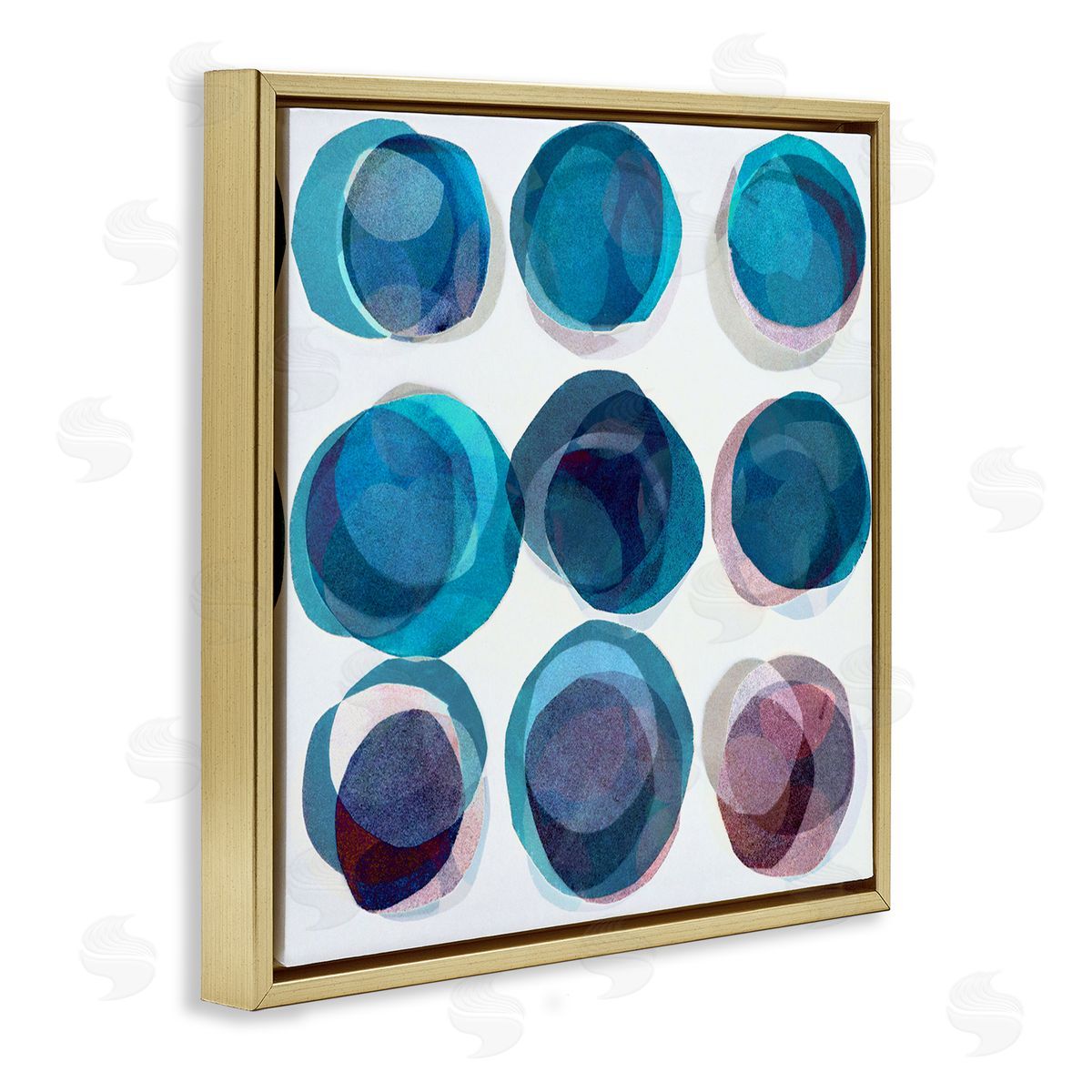 Lisa Zinner Blue Layered Opaque Circular Pattern Gold Floater Frame Canvas Art