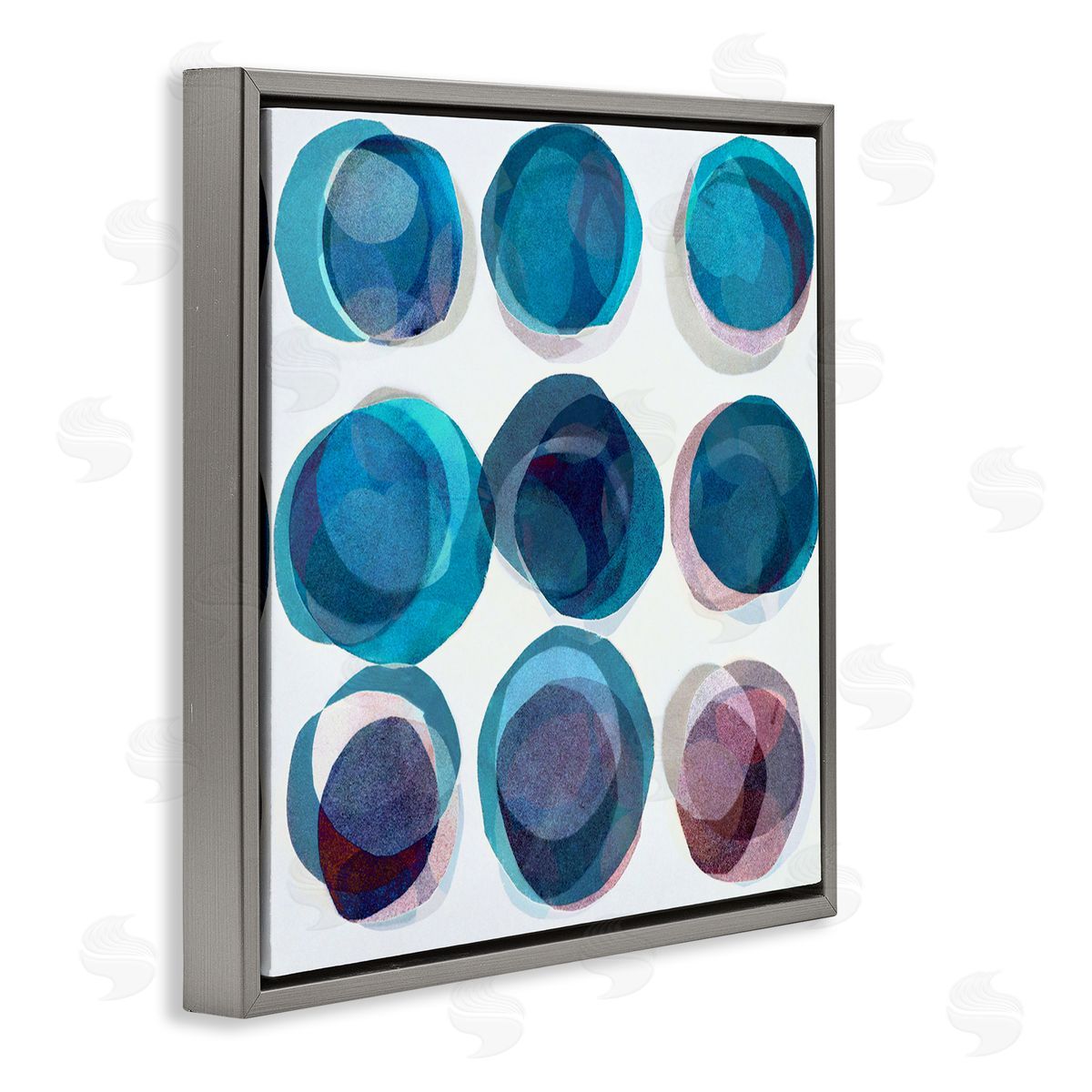 Lisa Zinner Blue Layered Opaque Circular Pattern Gray Floater Frame Canvas Art