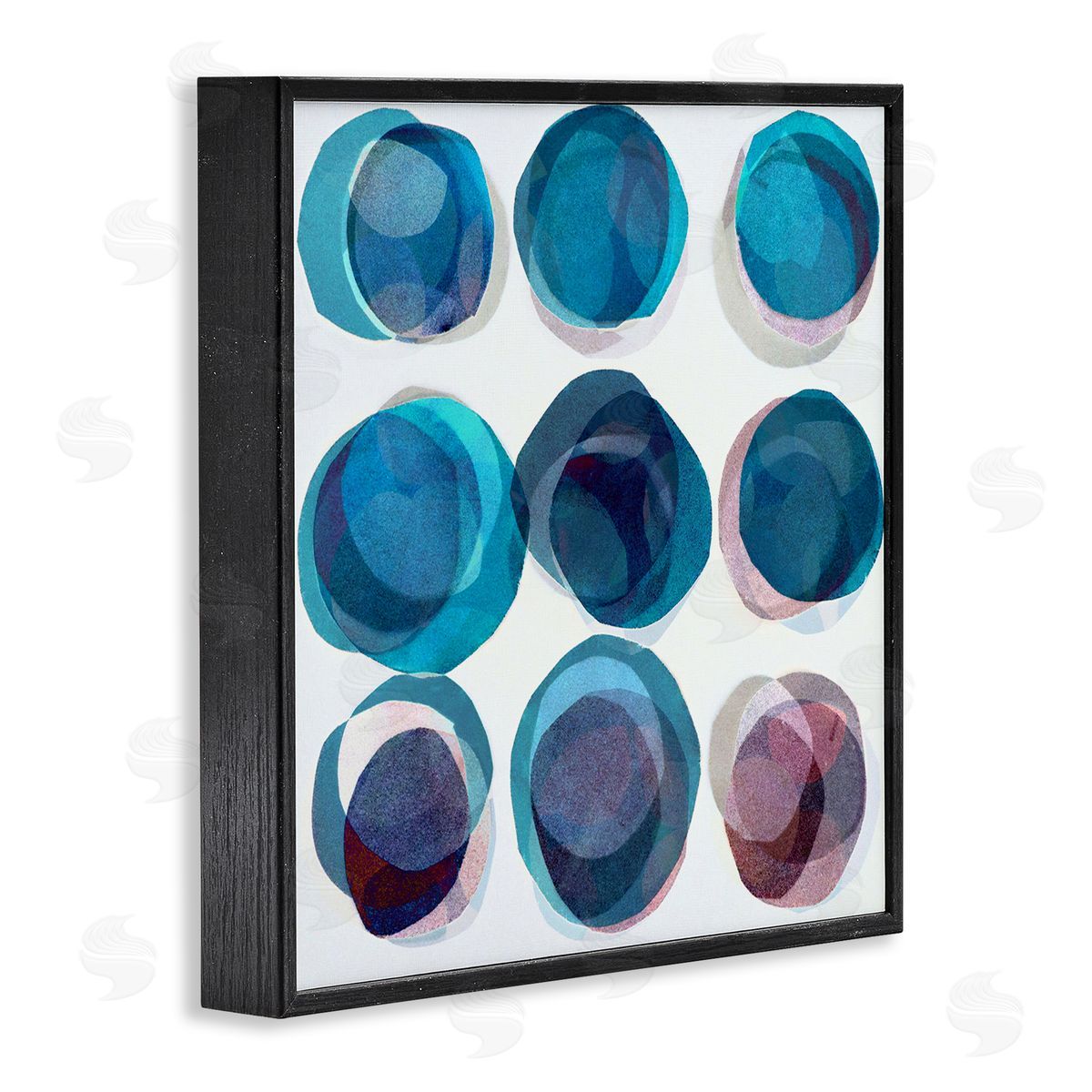 Lisa Zinner Blue Layered Opaque Circular Pattern Black Framed Giclee Wall Art