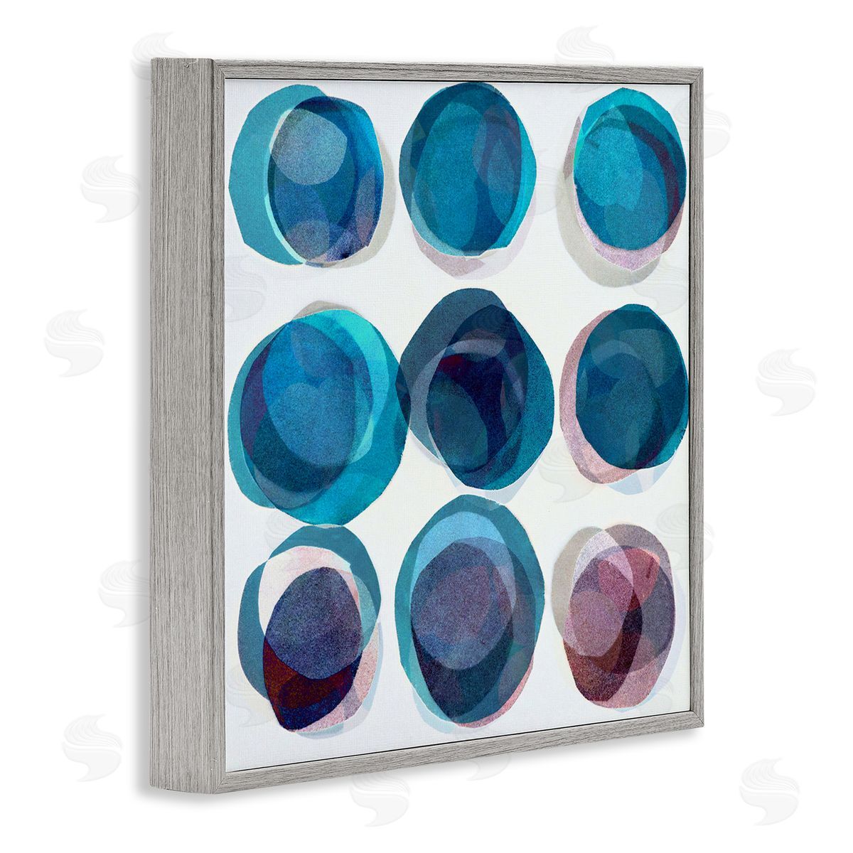 Lisa Zinner Blue Layered Opaque Circular Pattern Gray Framed Giclee Wall Art