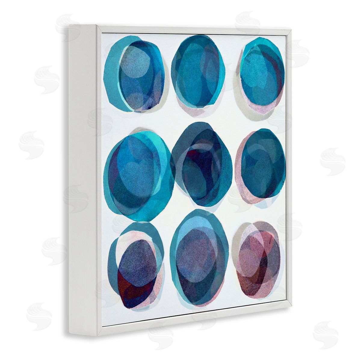 Lisa Zinner Blue Layered Opaque Circular Pattern White Framed Giclee Wall Art