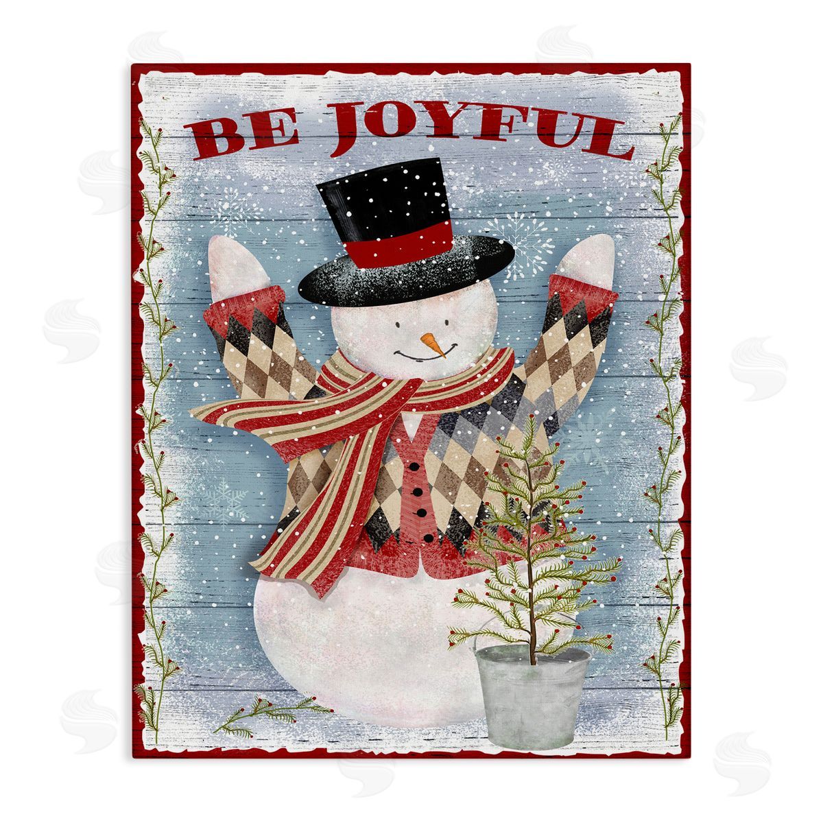 Beth Albert Country Snowman Christmas Tree Canvas Wall Art
