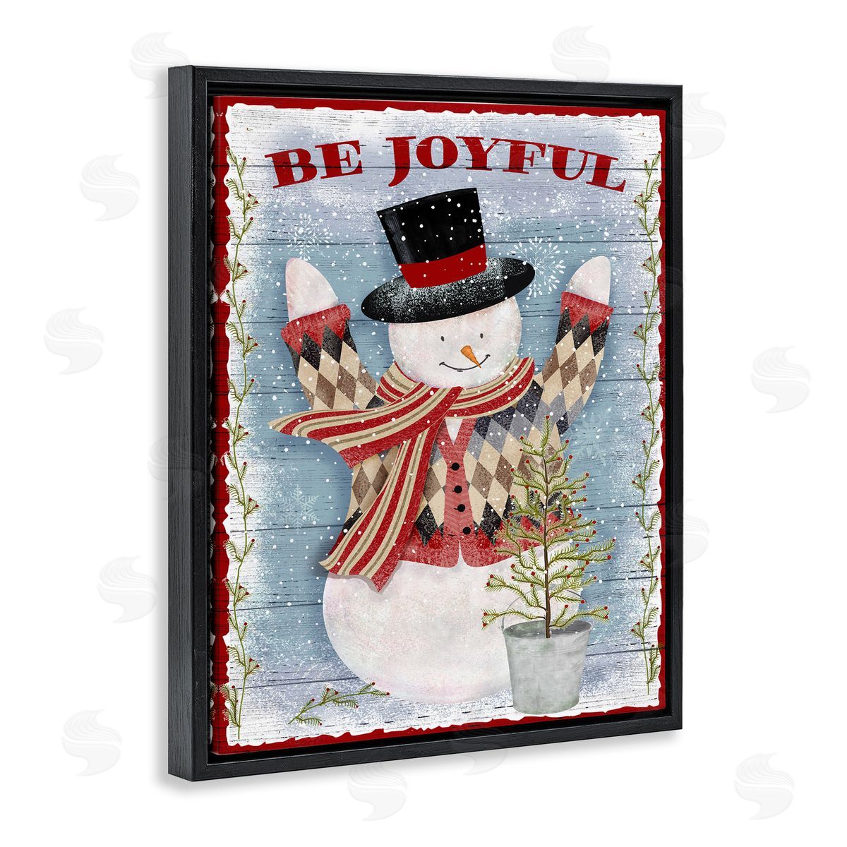 Beth Albert Country Snowman Christmas Tree Black Floater Frame Canvas Art