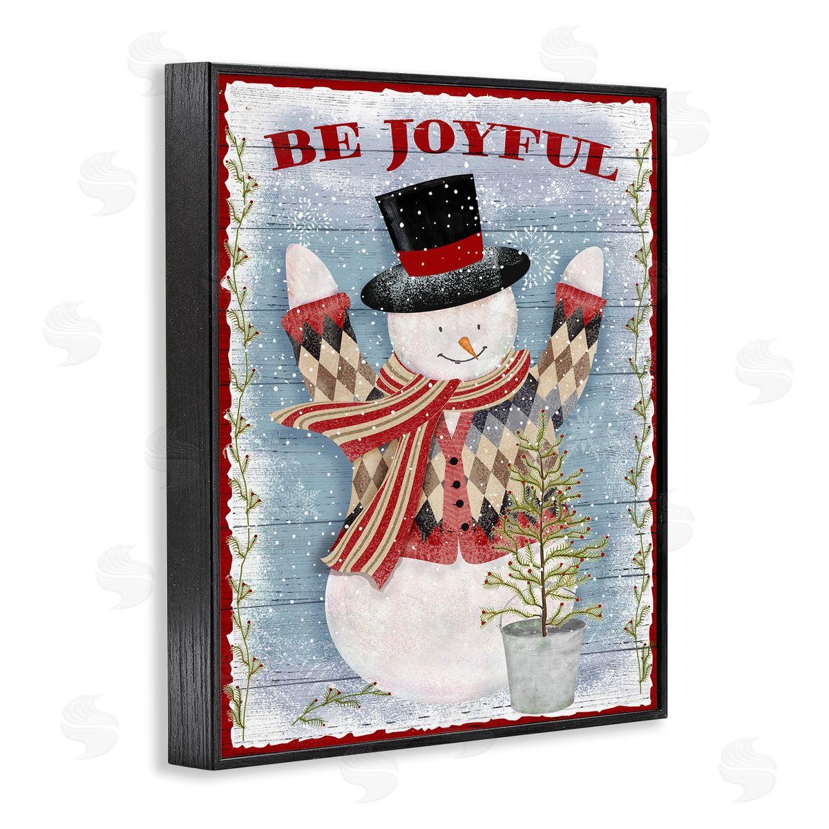Beth Albert Country Snowman Christmas Tree Black Framed Giclee Wall Art