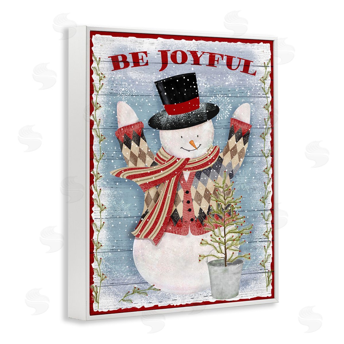 Beth Albert Country Snowman Christmas Tree White Framed Giclee Wall Art
