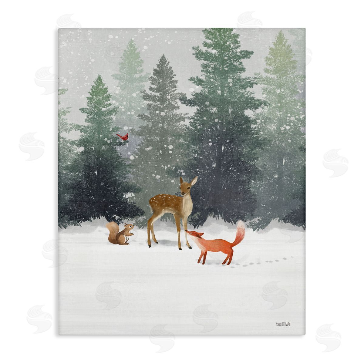 Winter Season Forest Animals Canvas Wall Art, Home Decor by House Fenway