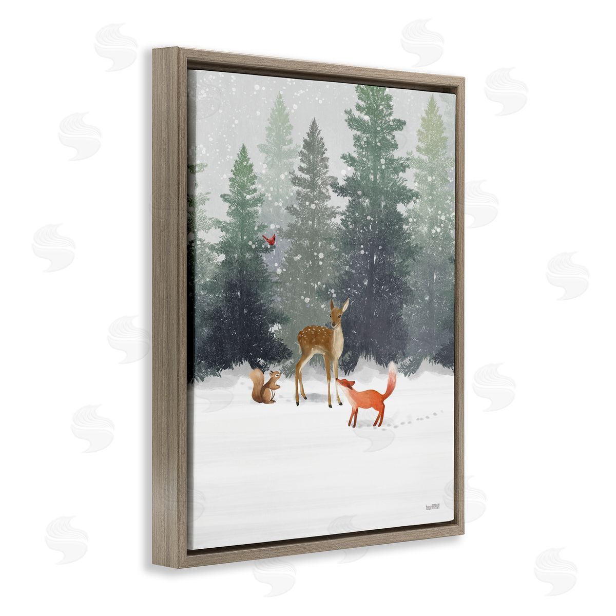 Winter Season Forest Animals Brown Floating Frame Canvas Wall Art, Home Decor by House Fenway