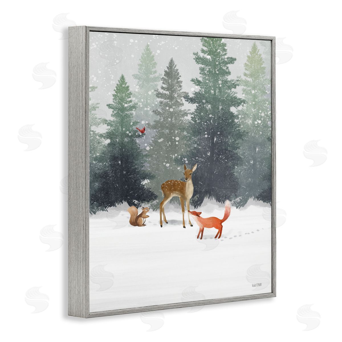 Winter Season Forest Animals Grey Frame Print Wall Art, Home Decor by House Fenway