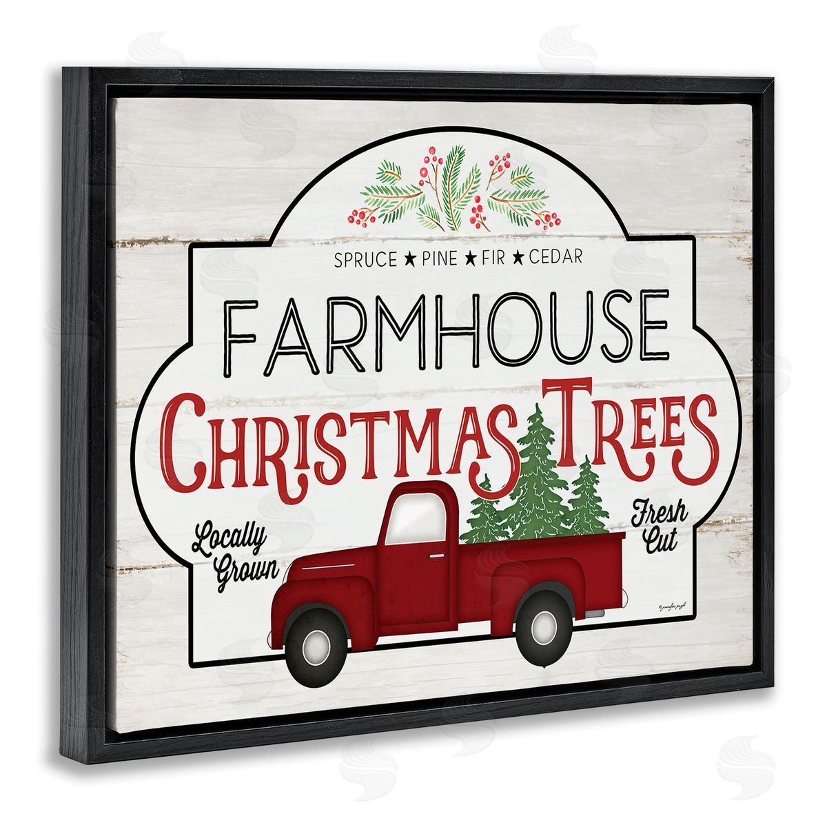 Jennifer Pugh Farmhouse Christmas Tree Vintage Sign Black Floater Frame Canvas Art