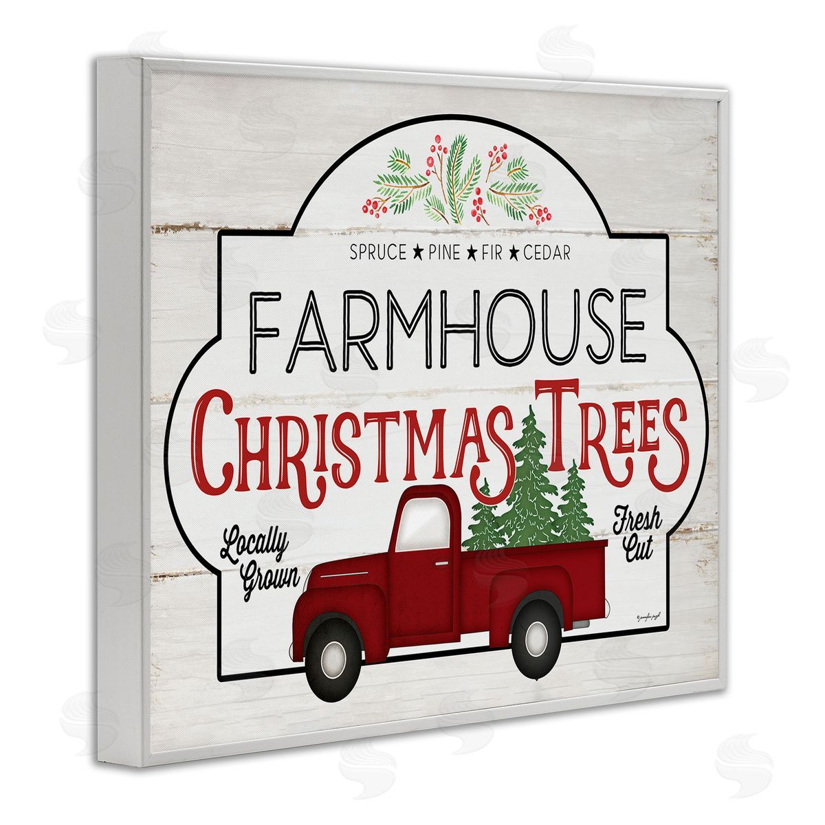 Jennifer Pugh Farmhouse Christmas Tree Vintage Sign White Framed Giclee Wall Art