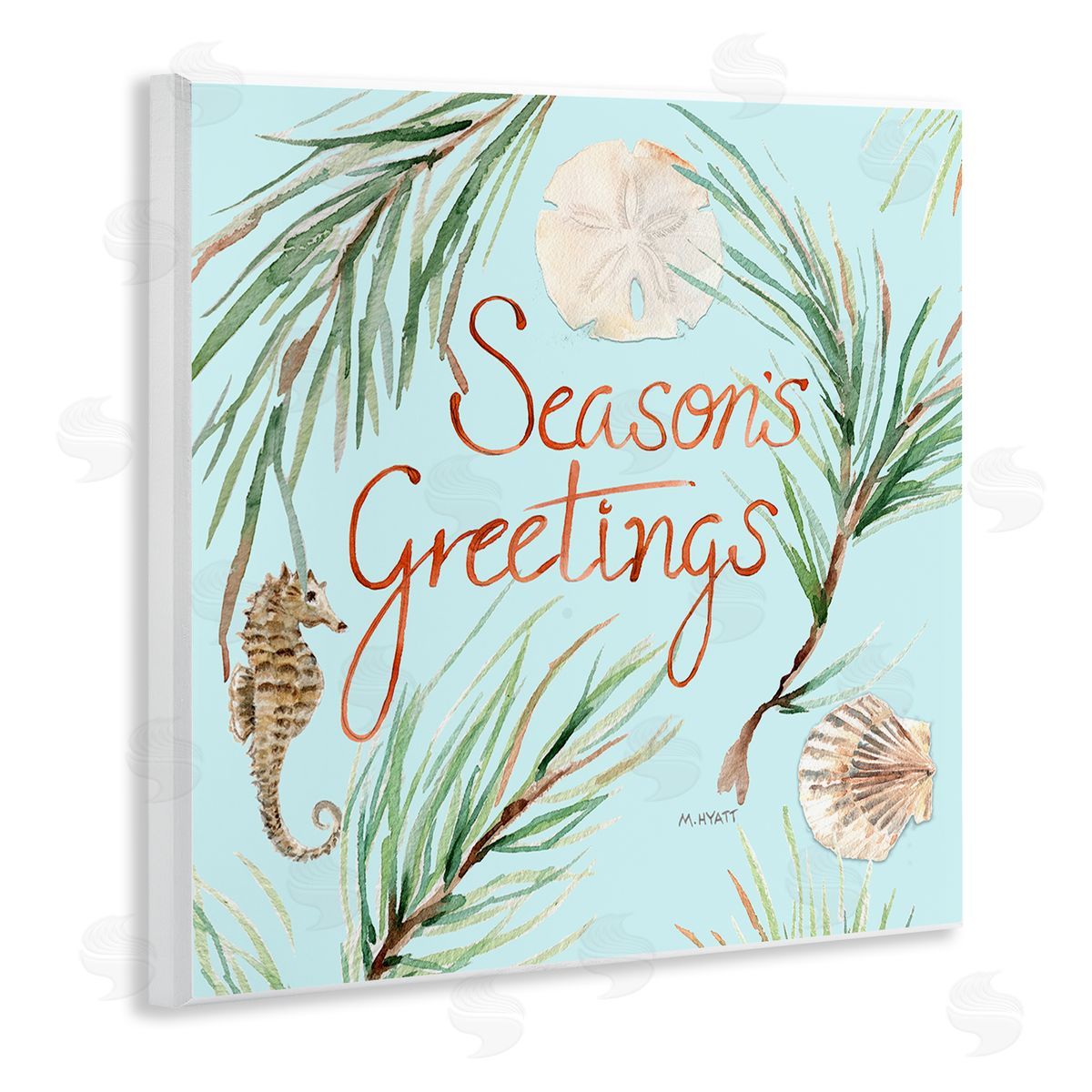 Melissa Hyatt Season's Greetings Nautical Christmas Seahorse Wall Plaque Art