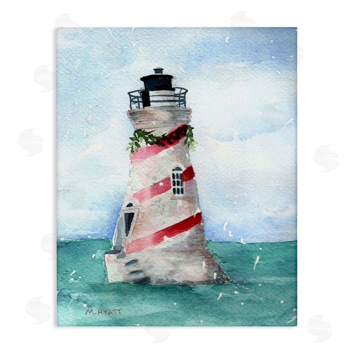 Melissa Hyatt Holiday Lighthouse Candy Cane Stripes Canvas Wall Art