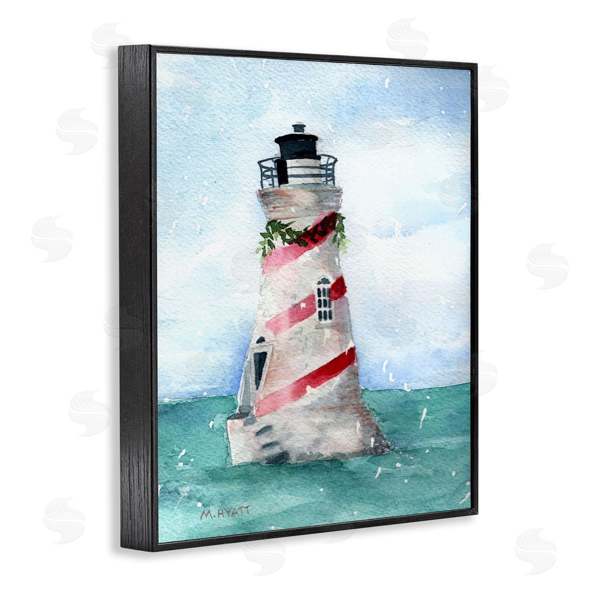 Melissa Hyatt Holiday Lighthouse Candy Cane Stripes Black Framed Giclee Wall Art
