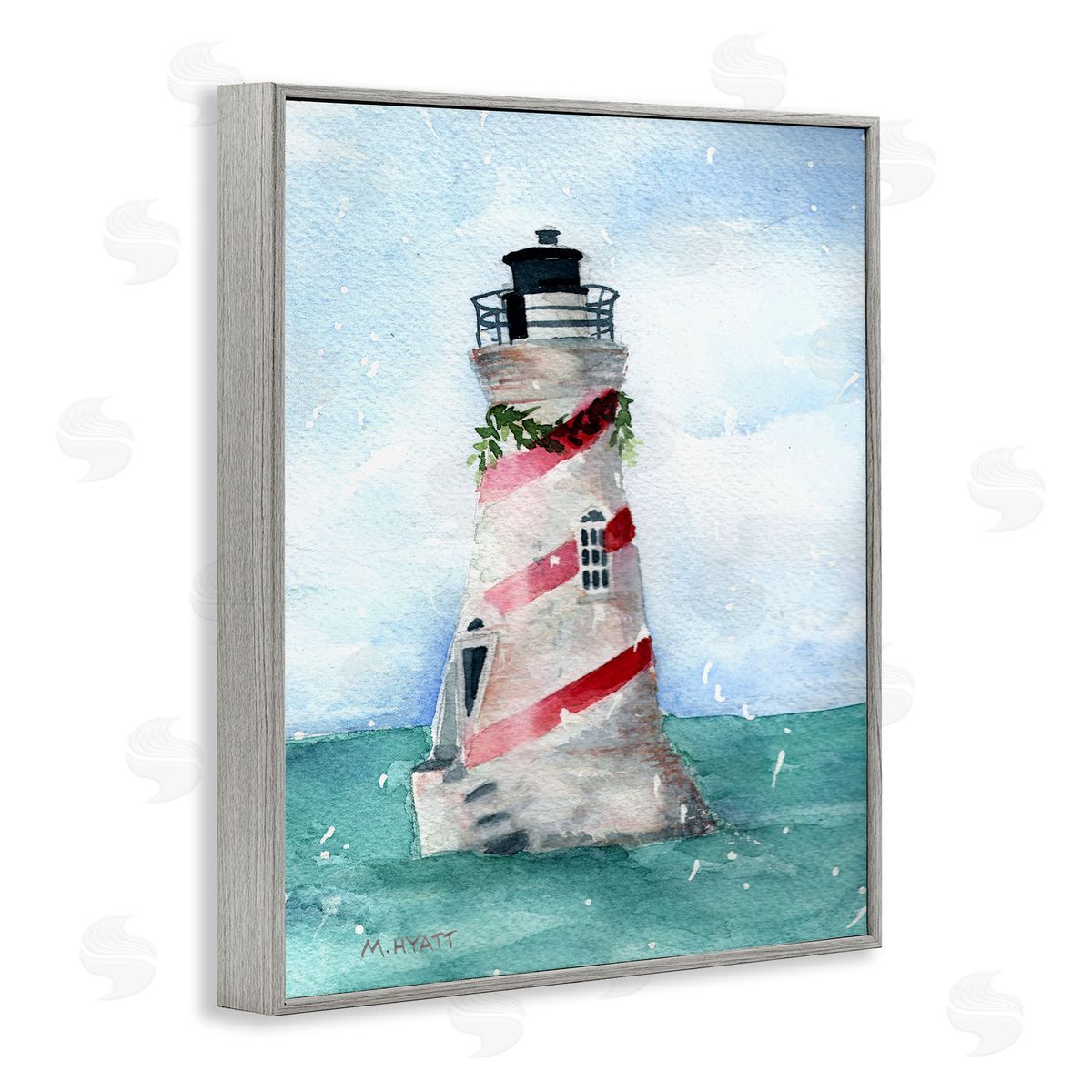 Melissa Hyatt Holiday Lighthouse Candy Cane Stripes Gray Framed Giclee Wall Art