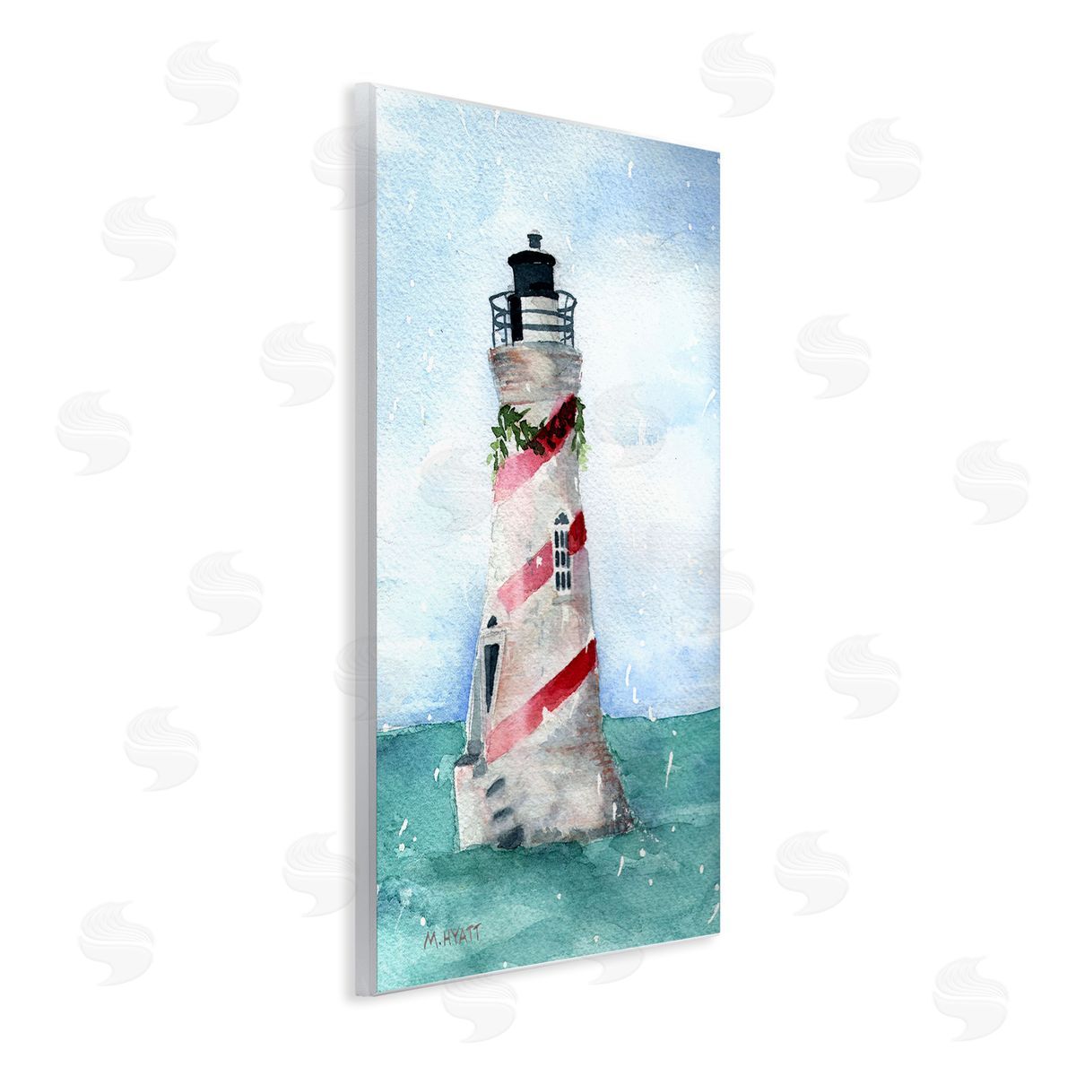 Melissa Hyatt Holiday Lighthouse Candy Cane Stripes Wall Plaque Art
