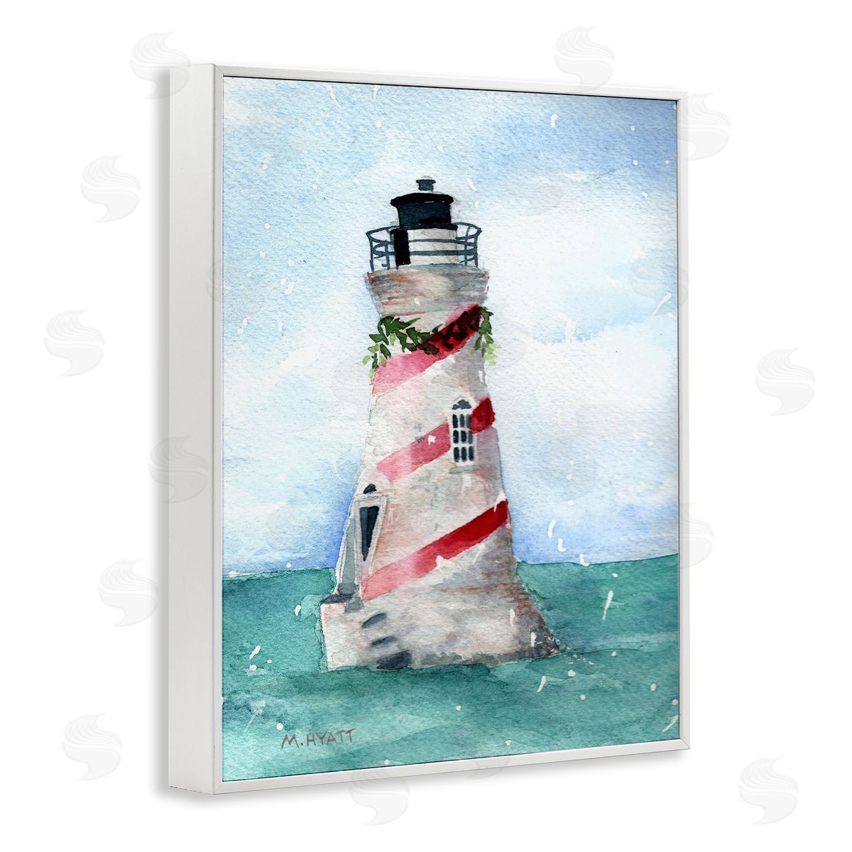 Melissa Hyatt Holiday Lighthouse Candy Cane Stripes White Framed Giclee Wall Art
