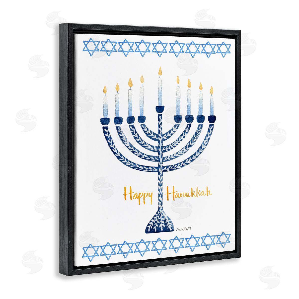 Melissa Hyatt Happy Hanukkah Holiday Menorah Black Floater Frame Canvas Art