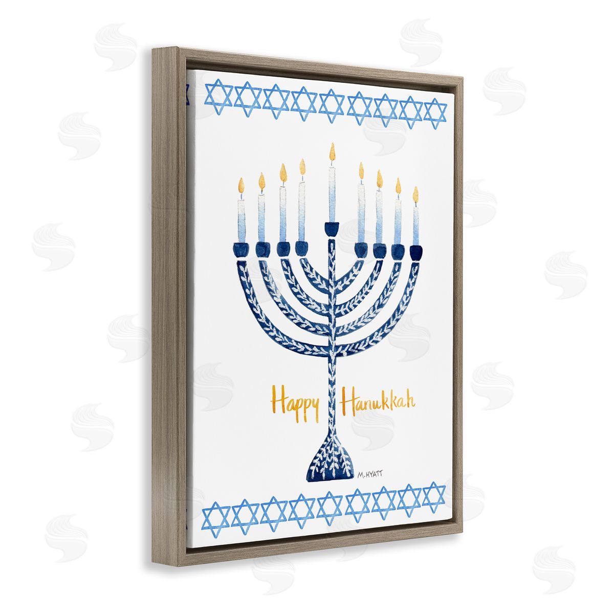 Melissa Hyatt Happy Hanukkah Holiday Menorah Brown Floater Frame Canvas Art