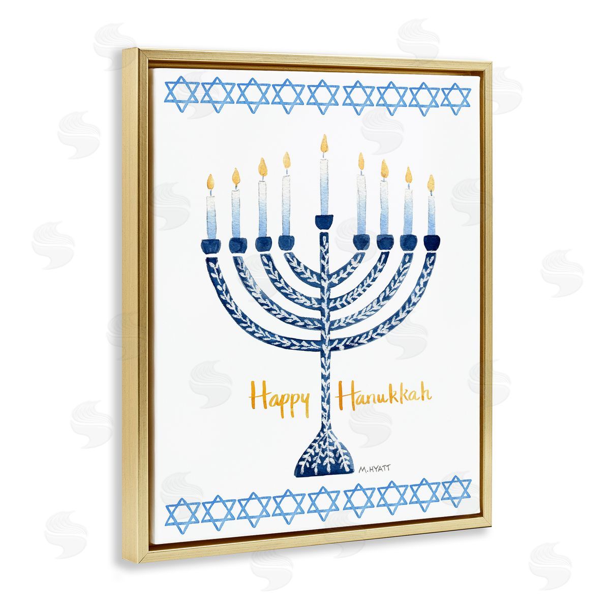 Melissa Hyatt Happy Hanukkah Holiday Menorah Gold Floater Frame Canvas Art