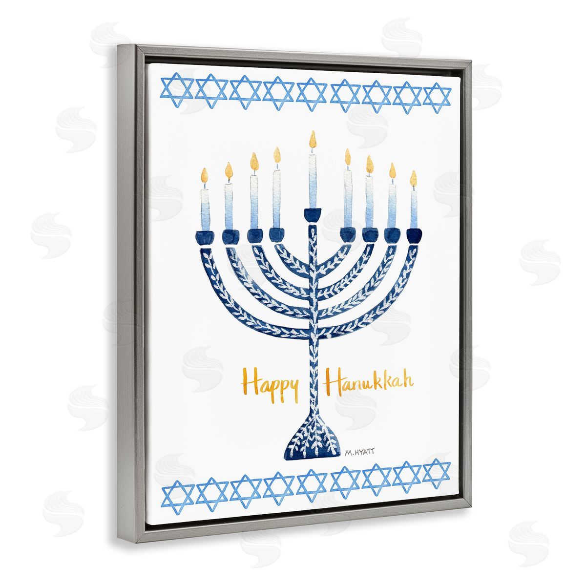 Melissa Hyatt Happy Hanukkah Holiday Menorah Gray Floater Frame Canvas Art