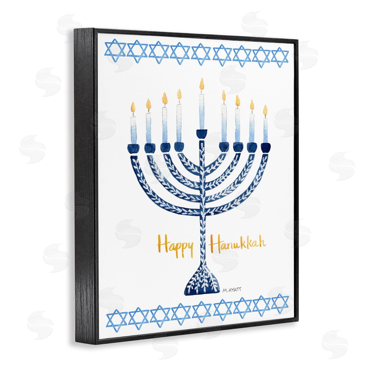 Melissa Hyatt Happy Hanukkah Holiday Menorah Black Framed Giclee Wall Art